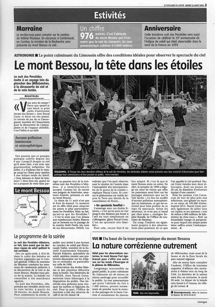 Article sur la soire au Mont Bessou le 11 aot 2009