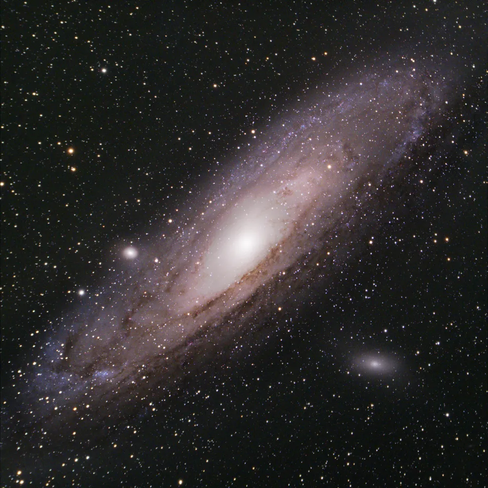 Galaxie d'Andromède (M31), 17 aout 2023, compilation de 40 poses de 180s, lunette apochromatique AP 80/480 ED Carbon OTA, Orion 0.8x Reducer, ZWO ASI533MC, ZWO UV IR CUT 1.25'', @Florent