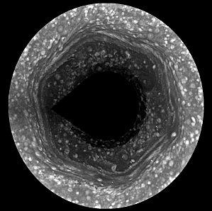 Vue sur l'trange ceinture hexagonale qui encercle le ple nord de Saturne
