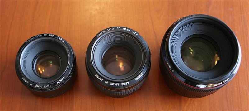 From left to right: 50 mm f/1.8 Mark II, 50 mm f/1.4,