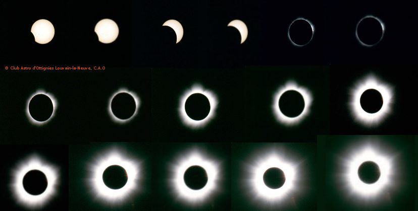 Eclipse totale Soleil Kafue Nat. Park, Zambie, 21 juin 2001 phases - Marc Ducuroir Copyright © C.A.O.