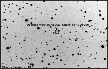 Image du 30 septembre 1995 montrant le dplacement de l'astrode 1995SB5