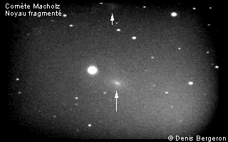 Animation montrant la comète MACHHOLZ avec un noyau fragmenté
