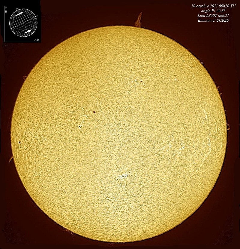 globe solaire H-alpha 10 octobre 2011