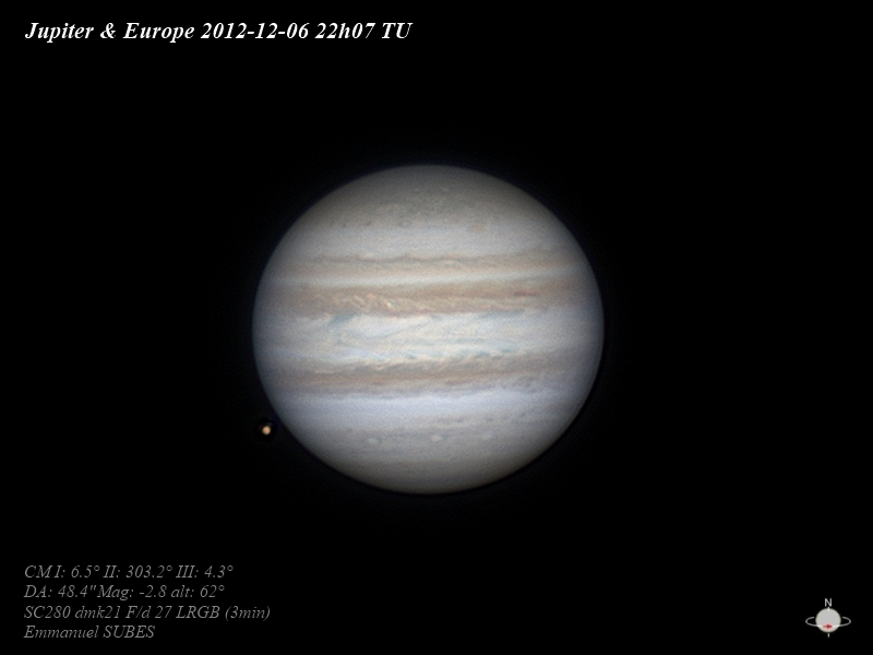 Jupiter et Europe 6dec2012 22h07TU
