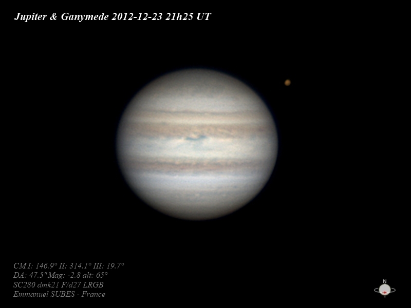 Jupiter et Ganymede 23dec2012 21h25 UT
