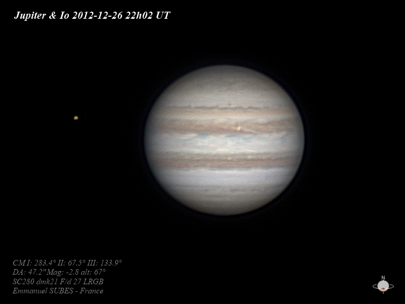 Jupiter et Io 26 dcembre 2012 22h02 TU