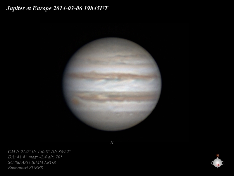 Jupiter et Europe 6mars2014 19h45TU