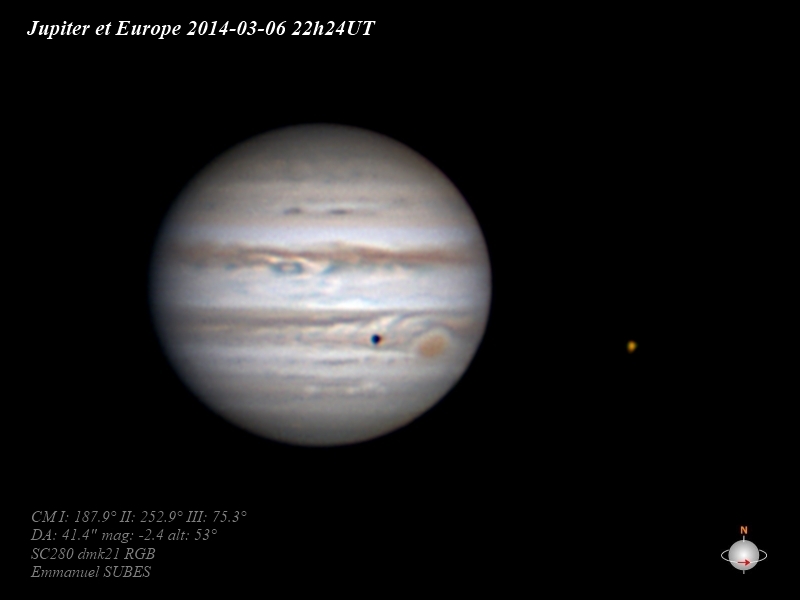 Jupiter et Europe 6mars2014 22h24UT