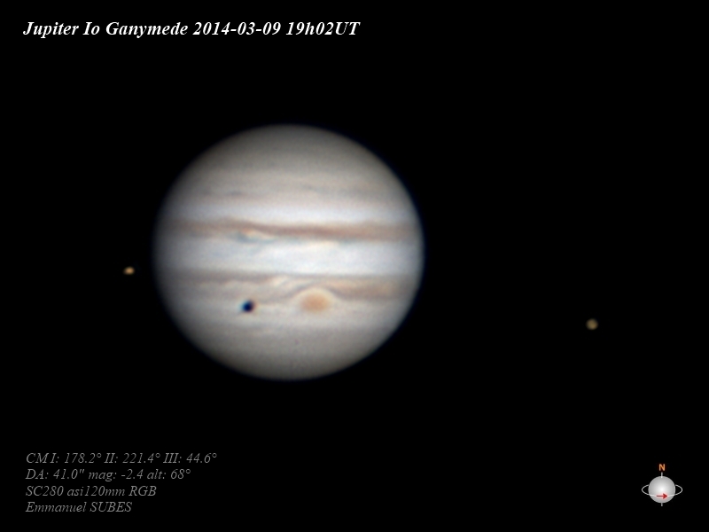 Jupiter Io Ganymede 9 mars 2014 19h02UT