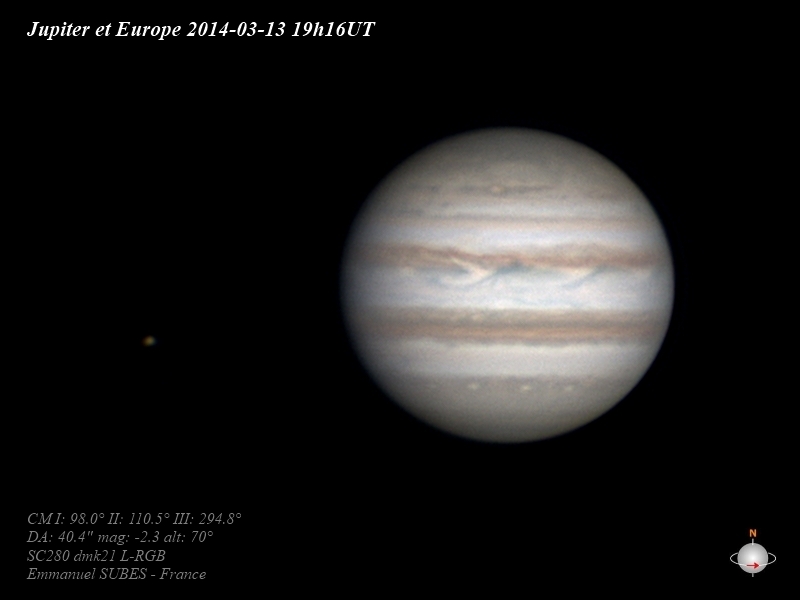 Jupiter et Europe 13mars2014 19h16UT