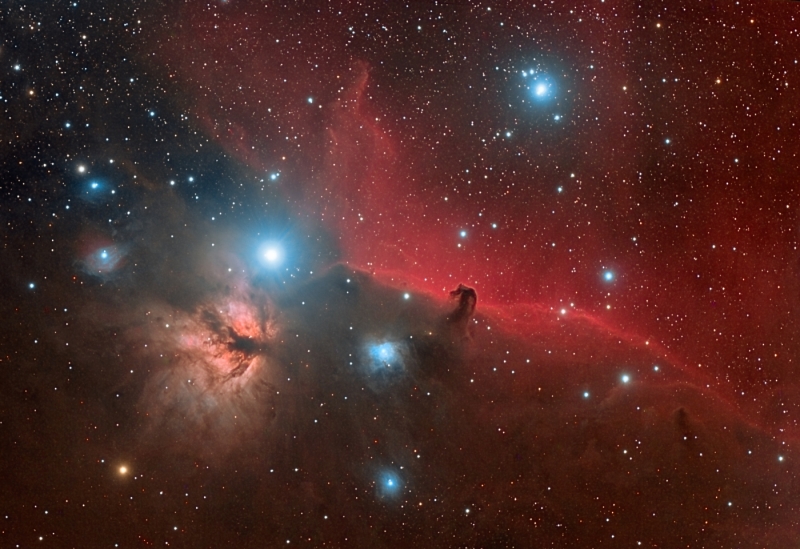 Horsehead.jpg -          texto_bright       Object:B33   Date:18-11-2006/13-01-2007       Observingsite: Àger   Telescope: TakahashiFSQ-106N  @ f/5 on GM-8 mount   Camera: Canon20Da   Filters: IDAS LPS   Exposure:31 x 10 min ISO800. Total exposure: 5.2 h   Guiding: ATK-2HS on off-axis guider     Software:Guide K3CCDTools. Camera control: Images Plus. Processing: PixInsight   Comments:   