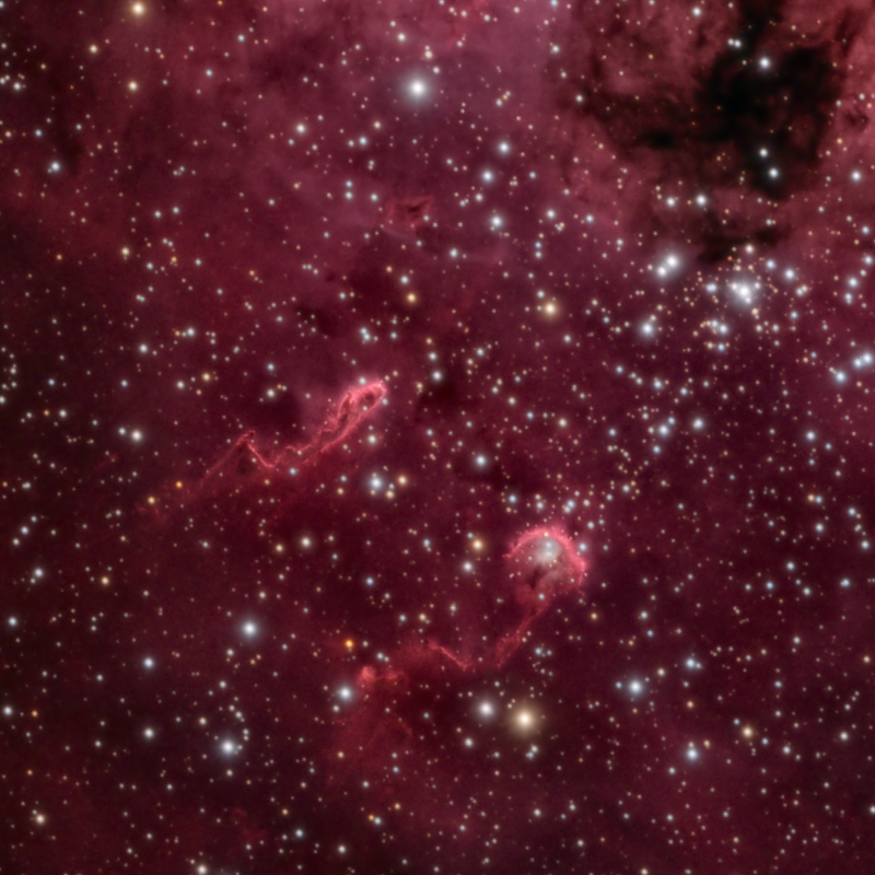 IC410.jpg -          texto_bright    Object:NGC7635 HaRGB   Date:August - October 2012   Observingsite: FNO (Fosca Nit Observatory, Àger)   Telescope: TakahashiTOA-150  @ f/7.3 on EM-400 mount   Camera:SBIG STL-11000M  @ -10/-20C   Filters: Astrodon RGB & Ha (6nm)   Exposure:Combination of previous two images.     Guiding: Camera guide chip     Software:Guide & camera control: CCDSoft. Processing: PixInsight 1.8 