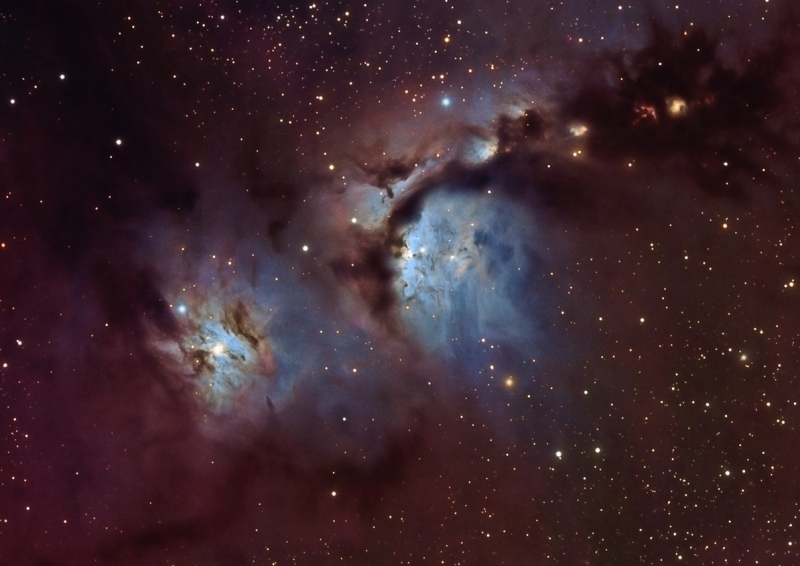 M78_detail.jpg -          texto_bright    Object:M78 Detail   Date:17-10, 23-10, 11-12, 18-12-2009   Observingsite: FNO (Fosca Nit Observatory, Àger)   Telescope: TakahashiTOA-150  @ f/7.3 on EM-400 mount   Camera:SBIG STL-11000M  @ -20C   Filters: Baader RGB   Exposure:11 x 20 min R; 11 x 20 min G; 11 x 20 min B (all unbinned).  Totalexposure: 11,0 h     Guiding: Camera guide chip     Software:Guide & camera control: CCDSoft. Processing: PixInsight 1.5 Comment:    