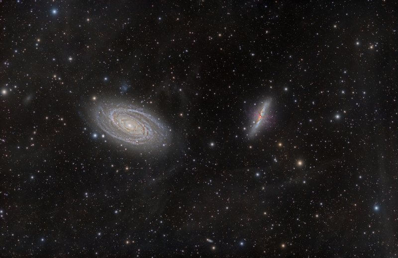 M81_M82_IFN_2011_widefield.jpg -          texto_bright    Object:M81, M82 & IFN   Date:From February 2010 to March 2011   Observingsite: FNO (Fosca Nit Observatory, Àger)   Telescope: TakahashiTOA-150  @ f/7.3 on EM-400 mount   Camera:SBIG STL-11000M  @ -20C   Filters: LRGB Astrodon   Totalexposure: More than 20 hours of accumulated exposure (all unbinned).     Guiding: Camera guide chip     Software:Guide & camera control: CCDSoft. Processing: PixInsight 1.6 Comment:    