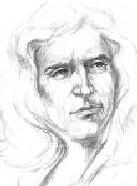 Portrait de Newton dessiné par A.Renshaw en 1960 et scannée par l'auteur. (c) Doubleday.