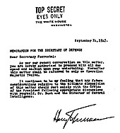 Un document top secret sign du Prsident Truman. Document V-J-Enterprises.