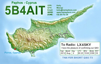 QSL confirming the QSO between 5B4AIT and LX4SKY