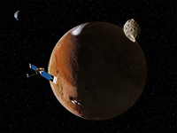 Rendezvous over Mars (MGS spaceprobe and Phobos).