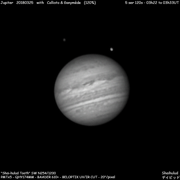 Jupiter   20180325   with   Callisto & Ganymède   (120%)