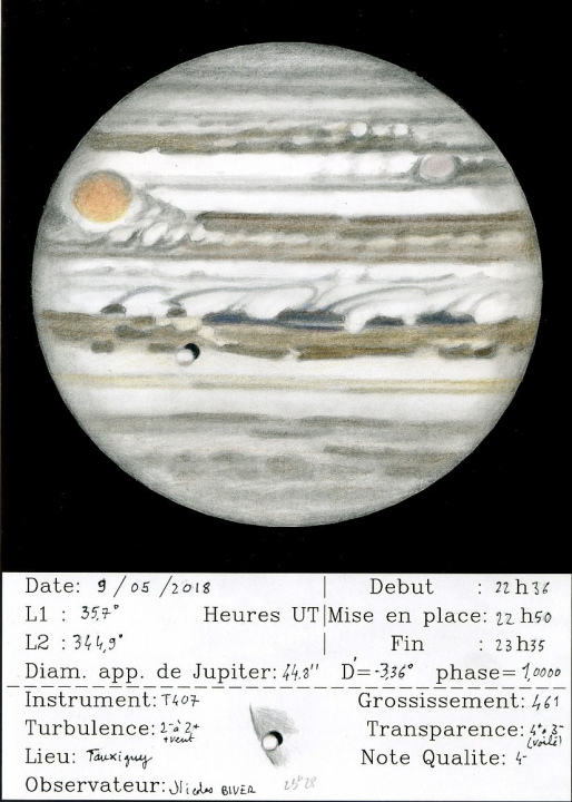 Jupiter le 9 mai au soir aux NATs, jour de l'opposition, par bon seeing au T407x461