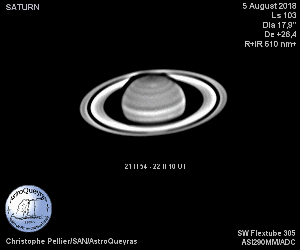 Animation de Saturne en R+IR à AstroQueyras, 5 août 2018