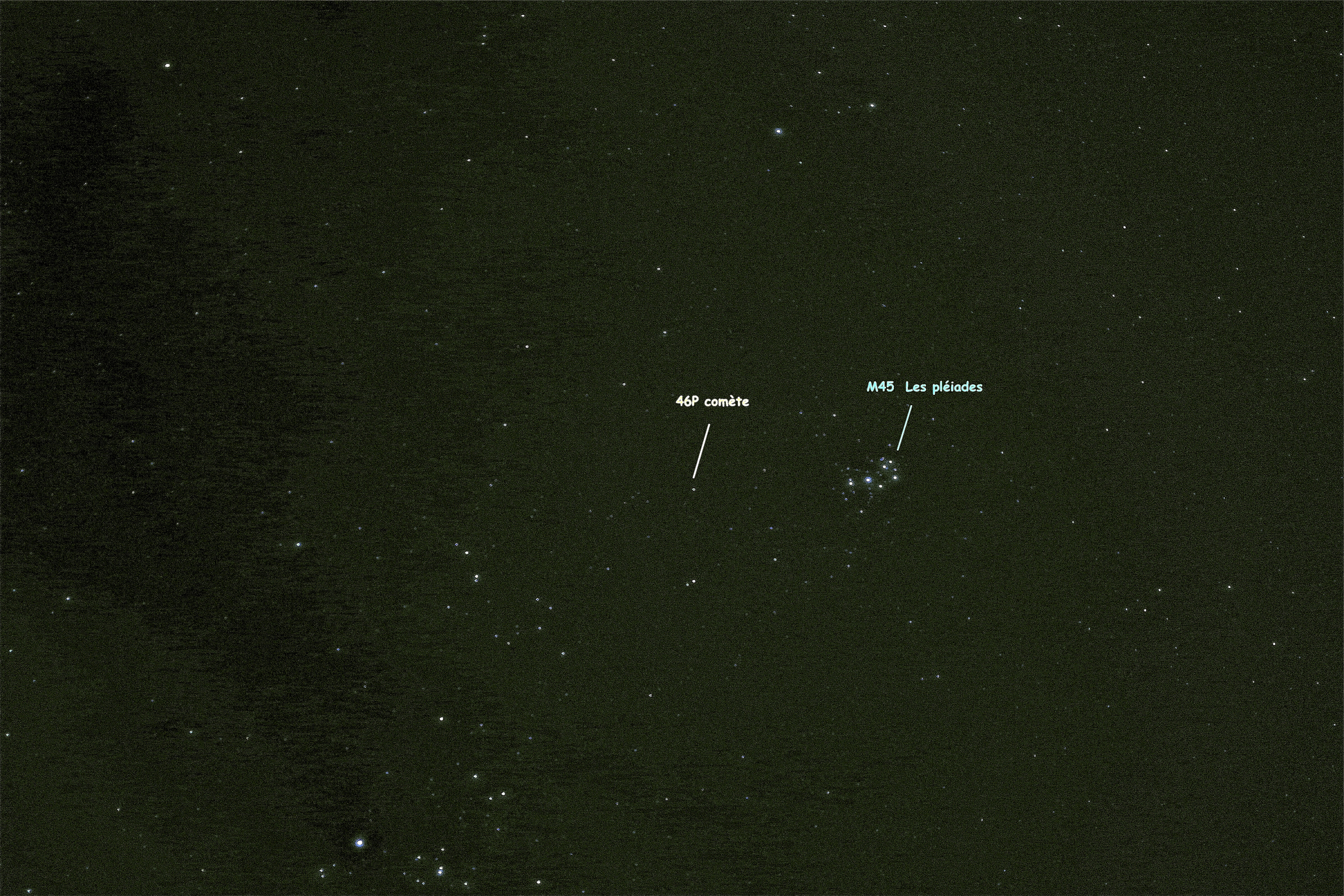 Comète 46P et M45 Les Pléiades 26 dec 2018