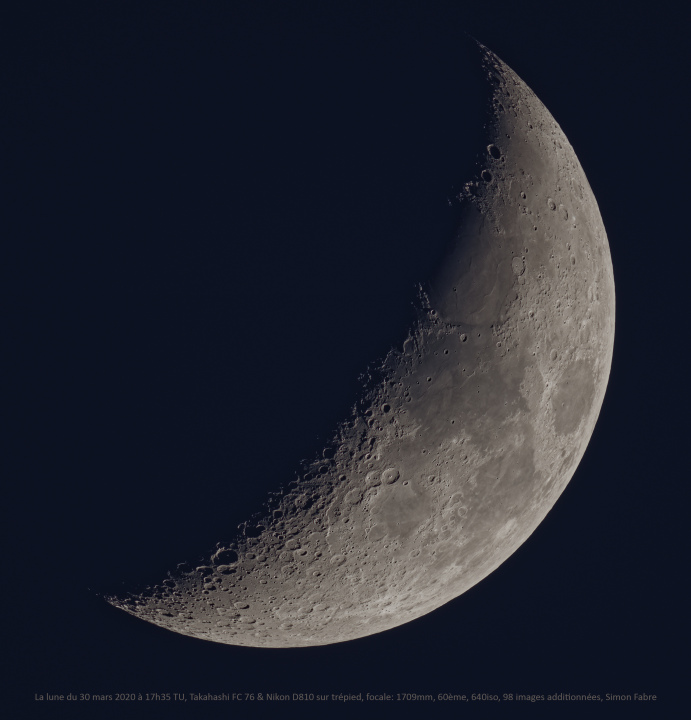 La lune du 30 Mars 2020, Taka FC76, Nikon D810 sur trépied photo