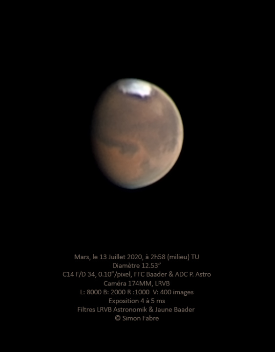 Mars au C14 du 13 Juillet 2020 en L RVB