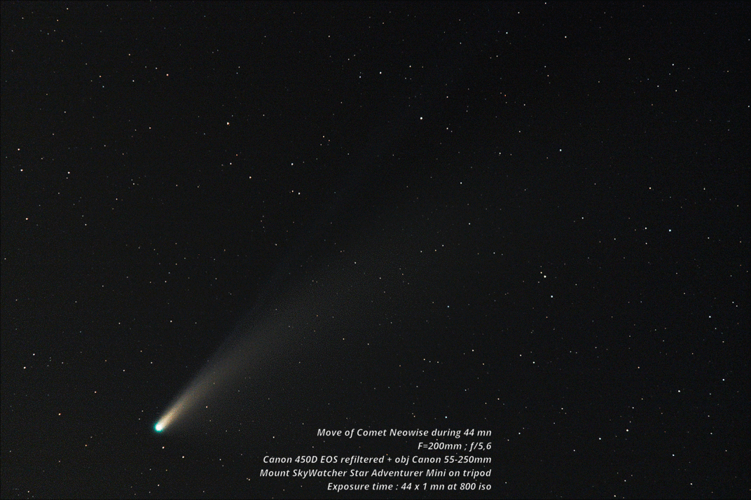 Comet Neowise (200 mm) - Time lapse (44 mn)