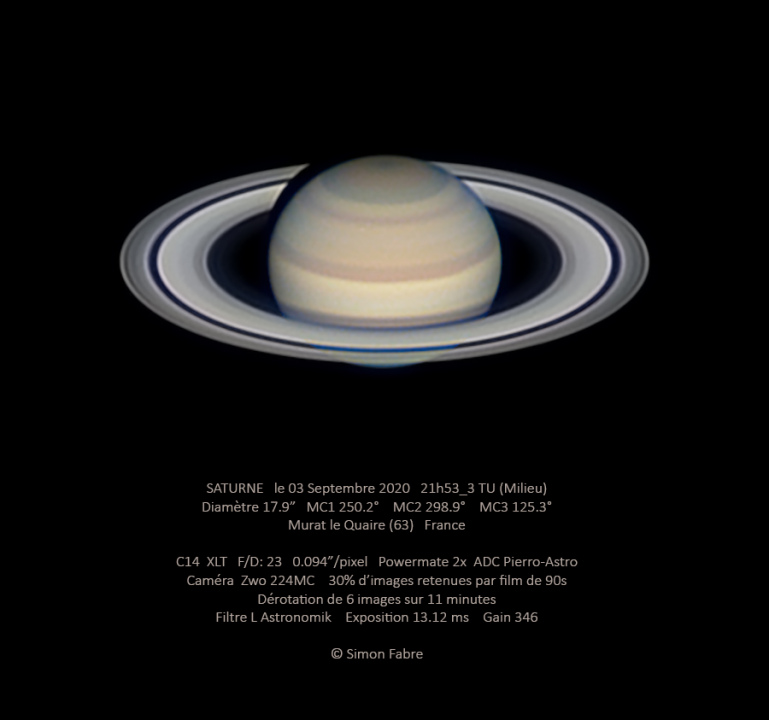 Saturne au C14 du 03 Septembre 2020