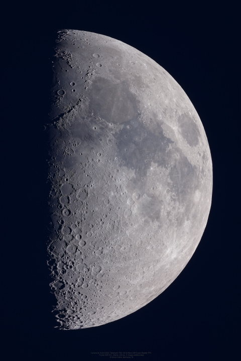 La lune du 9 Avril 2022 à la lunette TSA 120 et Nikon D810, munie d'un FFC Baader