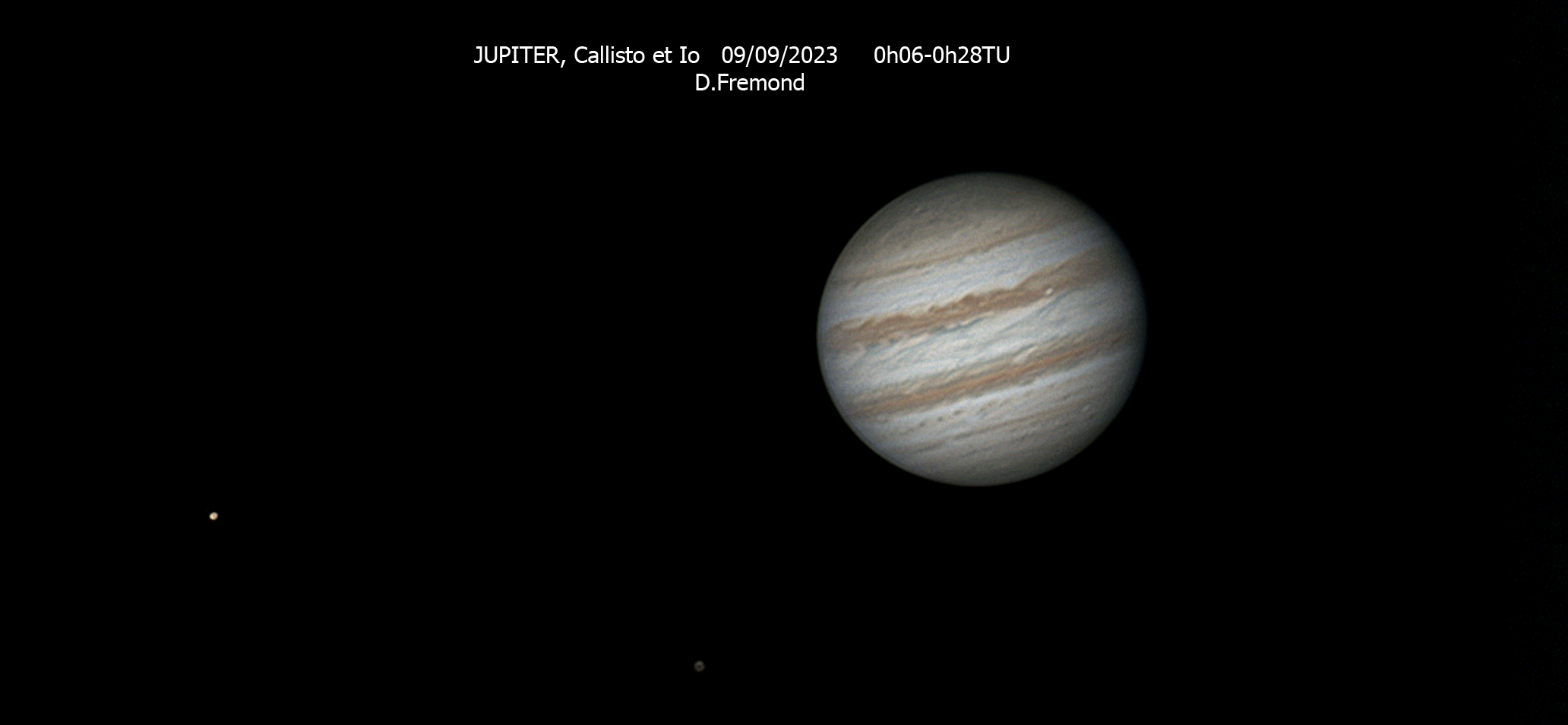 Animation de Jupiter, Io et Callisto le 9 septembre de 0h06 à 0h28 TU