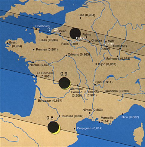 Trajet de l'éclipse en France